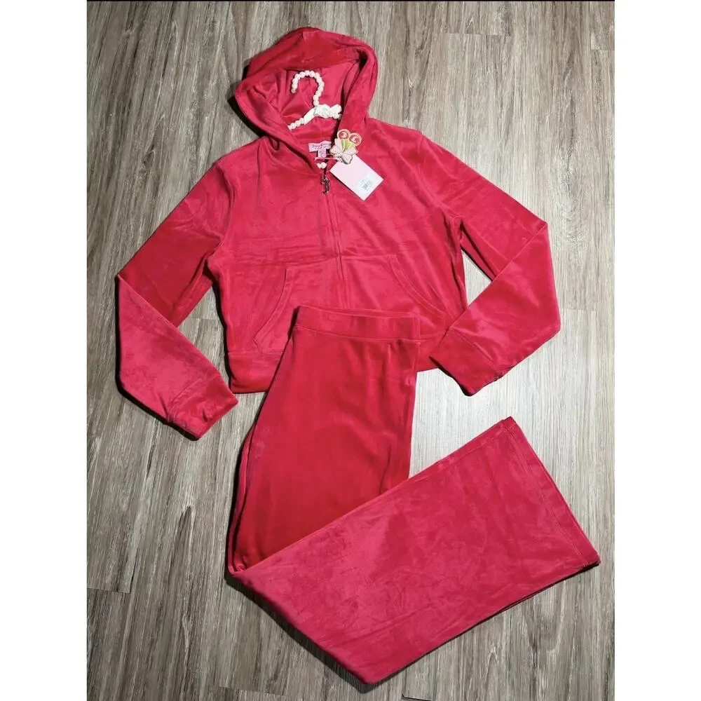 JUICY COUTURE NWT Velour Tracksuit Bling OG Hoodie & Pant's Color Flash Sz Large